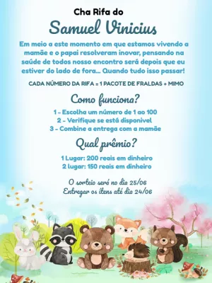 Convite Chá Rifa Animais do Bosque para Editar Online