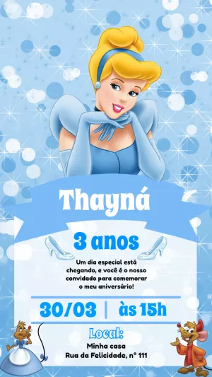 Convite Aniversário Princesa Cinderela para Editar Online