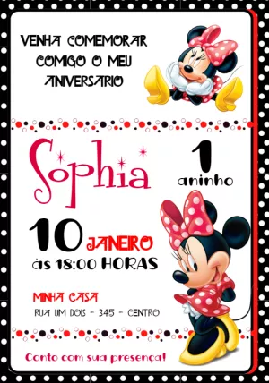 Convite de Aniversário Minnie Mouse Vermelha para Editar Online