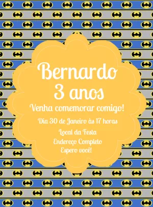 Convite de Aniversário Batman Editável para Enviar Online