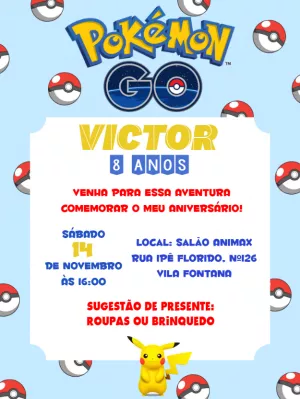 Convite de Aniversário Pokémon Go para Editar Online