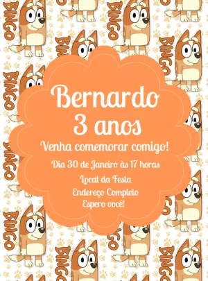 Convite de Aniversário Bluey e Bingo para Editar Online