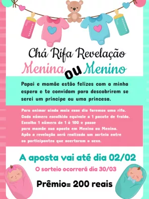 Convite Chá Rifa Revelação Ursinhos para Editar Online