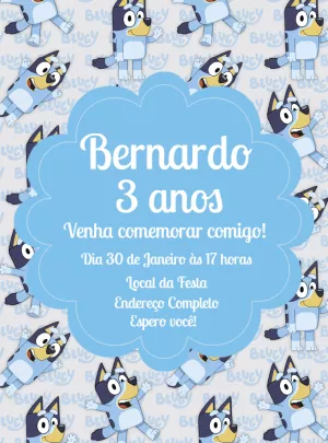 Convite de Aniversário Bluey e Bingo para Editar Online