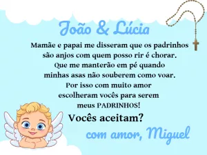 Convite Padrinhos de Batismo Anjinho Azul para Editar Online