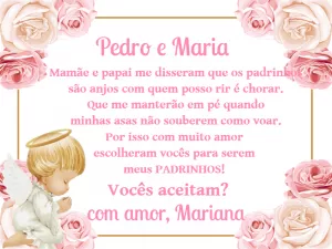 Convite Padrinhos Batismo Anjinha Rosa para Editar Online