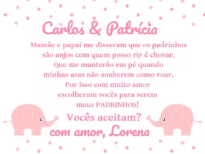 Convite Padrinhos Batismo Elefantinha Rosa para Editar