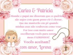 Convite Padrinhos de Batismo Anjinha Rosa para Editar