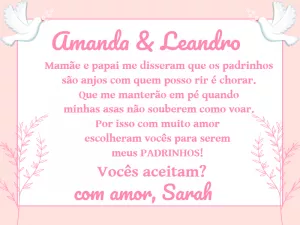 Convite Padrinhos de Batismo Delicado com Anjos para Editar