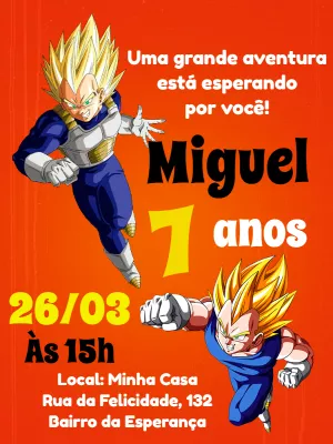 Convite Aniversário Dragon Ball com Vegeta para Editar Online