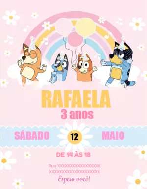 Convite Aniversário Bluey e Bingo para Editar Online