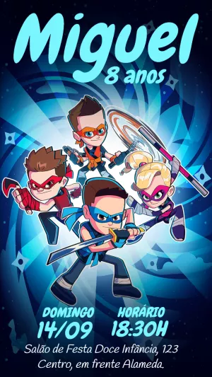 Convite de Aniversário Ninja Kidz para Editar Online