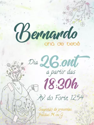 Convite Chá de Bebê Aquarela Delicado para Editar Online