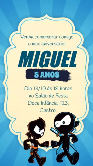 Convite de Aniversário Ninja com Personagens para Editar Online