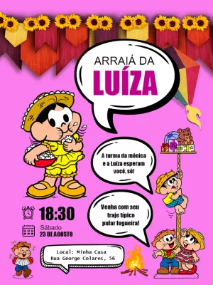 Convite Festa Junina Turma da Mônica para Editar Online