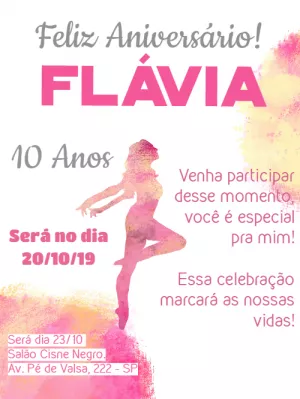 Convite Aniversário Bailarina Rosa para Editar Online