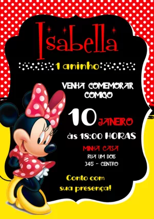 Convite de Aniversário Minnie Vermelha para Editar Online