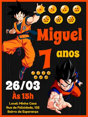 Convite de Aniversário Dragon Ball com Goku para Editar Online