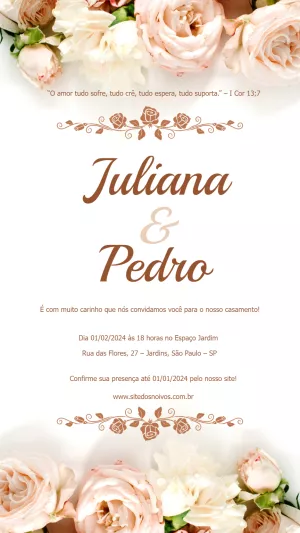 Convite de Casamento Floral com Rosas para Editar Online