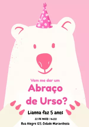 Convite Aniversário Abraço de Urso Rosa para Editar Online