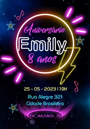 Convite de Aniversário Neon Editável para Festa Balada