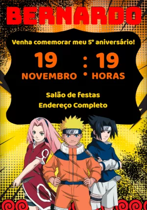 Convite de Aniversário Naruto com Personagens para Editar Online