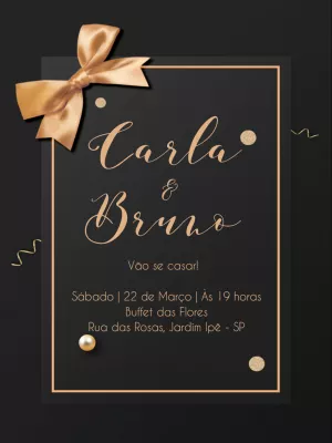 Convite de Casamento Preto e Dourado Luxuoso para Editar Online