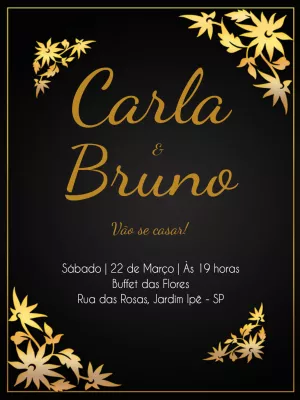 Convite de Casamento Preto e Dourado Provençal para Editar
