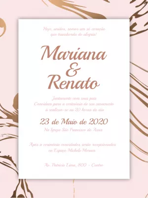 Convite de Casamento Rosê Gold Marmorizado para Editar