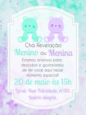 Convite Chá Revelação Ursinhos Fofos para Editar Online