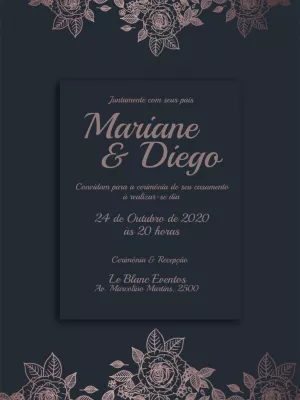 Convite de Casamento Floral Rosê Gold para Editar Online