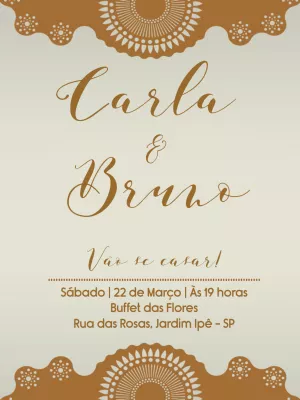 Convite de Casamento Renda Elegante para Editar Online