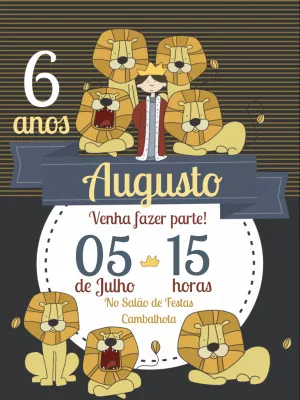 Convite de Aniversário Infantil Tema Rei Leão para Editar Online