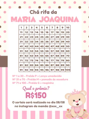 Convite Chá Rifa Ursinha Princesa Editável Online