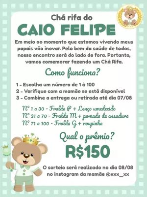 Convite Chá Rifa Ursinho Príncipe para Editar Online
