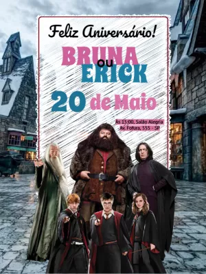 Convite Aniversário Harry Potter com Personagens para Editar