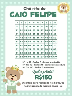 Convite Chá Rifa Ursinho Príncipe Editável Online