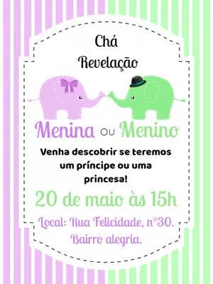 Convite Chá Revelação Elefantinhos Editável Online