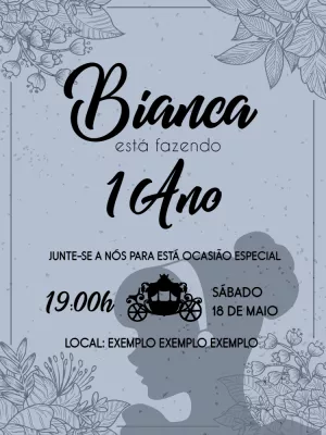 Convite Aniversário Cinderela Silhueta para Editar Online