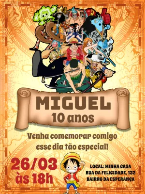Convite de Aniversário One Piece com a Tripulação para Editar
