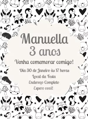 Convite de Aniversário Bosque Encantado Animais Editável Online