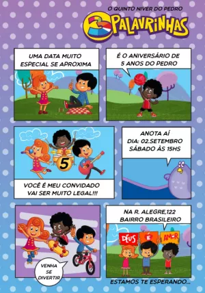 Convite de Aniversário 3 Palavrinhas Quadrinhos para Editar