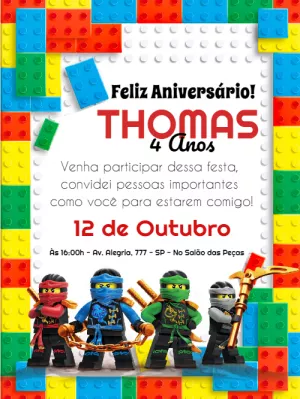Convite de Aniversário Lego Ninjago para Editar Online