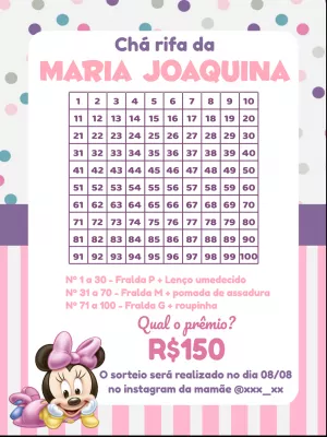 Chá Rifa Minnie Baby Editável para Imprimir ou Enviar
