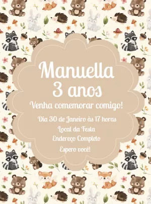 Convite Aniversário Bosque Encantado com Animais para Editar
