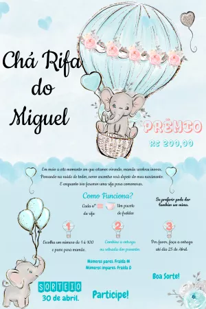 Convite Chá Rifa Elefantinho Aquarela para Editar Online
