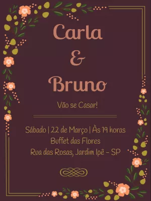 Convite de Casamento Floral Roxo para Editar Online