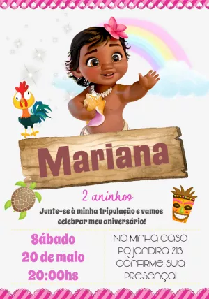 Convite de Aniversário Moana Baby Editável Online