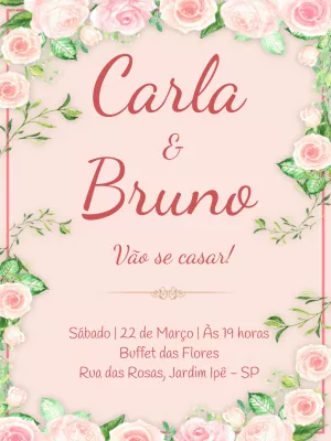 Convite de Casamento Floral com Rosas para Editar Online