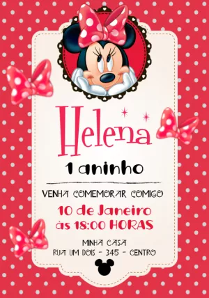 Convite de Aniversário Minnie Vermelha para Editar Online